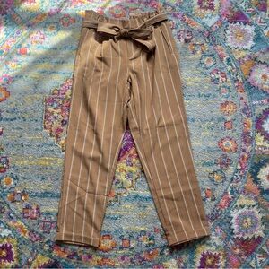 Striped Tan Paperbag Waist Pants